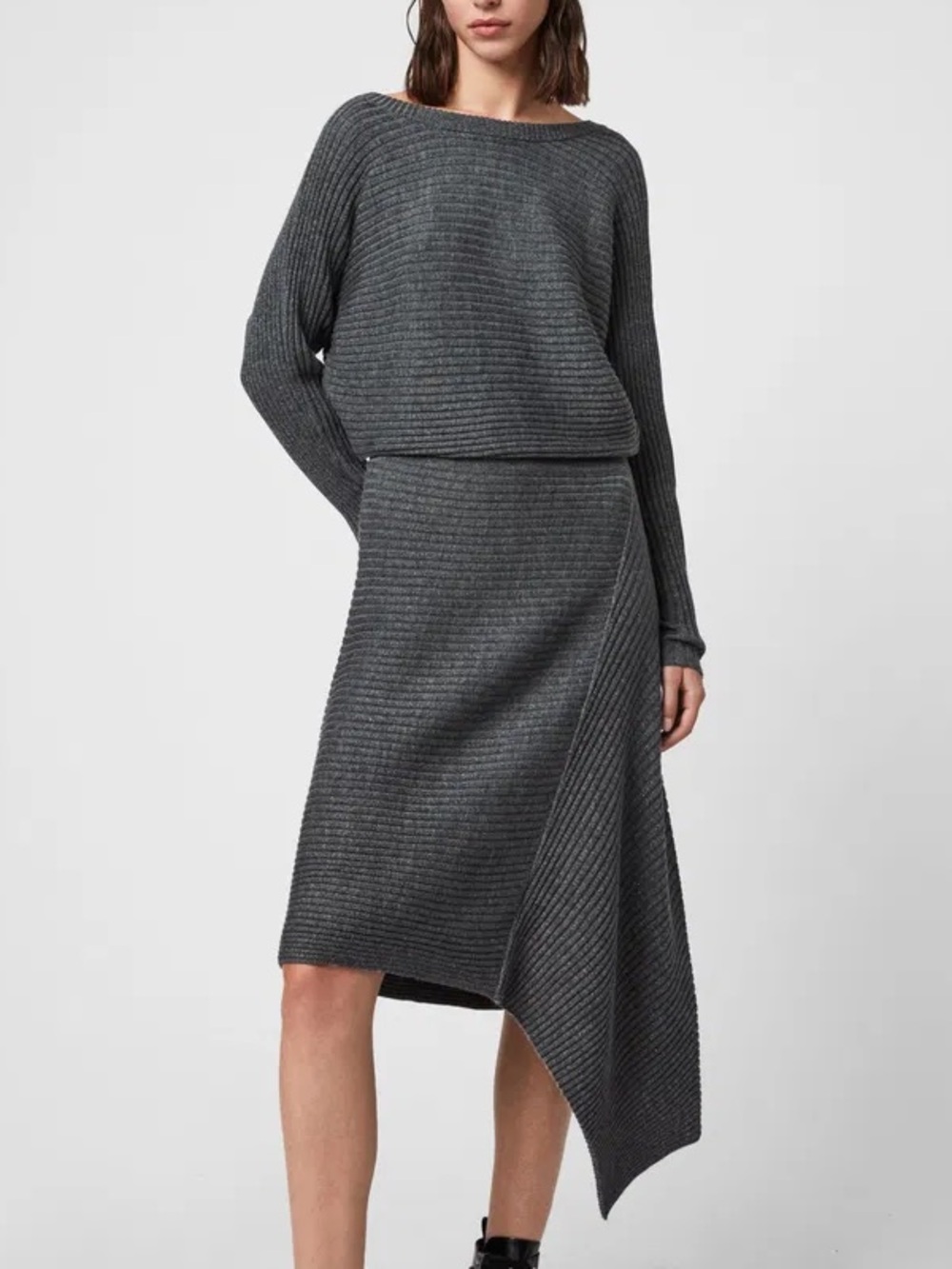 All Saints Eva metal dress - knit grey shimmer size S